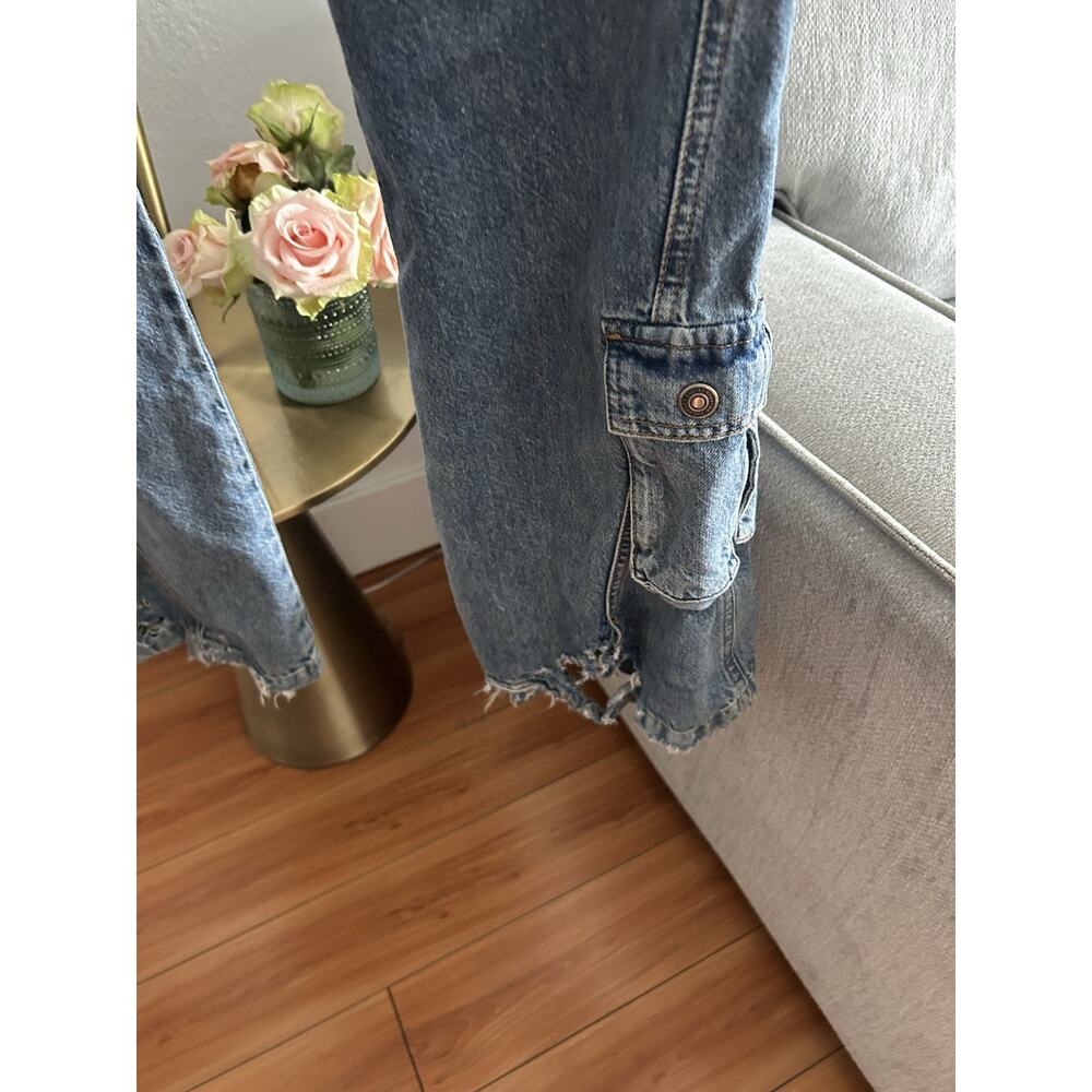 Free People Call Me Crazy Cargo Jeans 26 We The Free Grommet Waist Blue - Picture 9 of 16